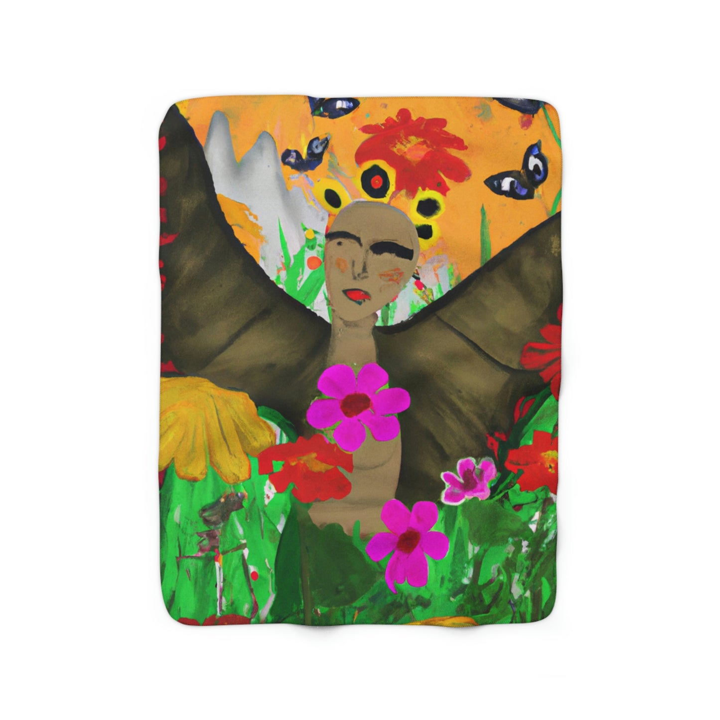 "Butterfly Ballet in the Wildflower Meadow" - The Alien Sherpa Fleece Blanket