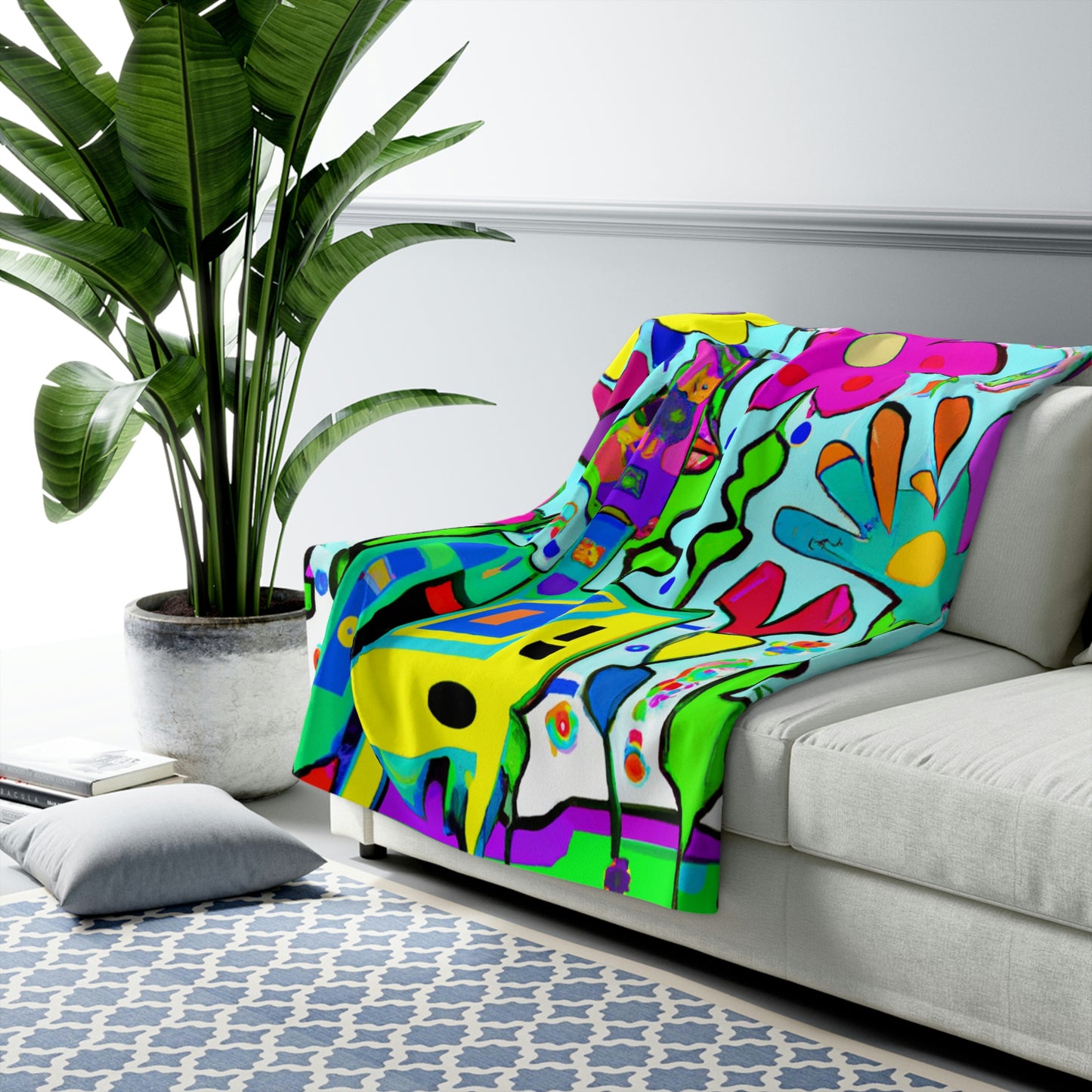 "A Mystical Garden of Rainbow Petals" - The Alien Sherpa Fleece Blanket