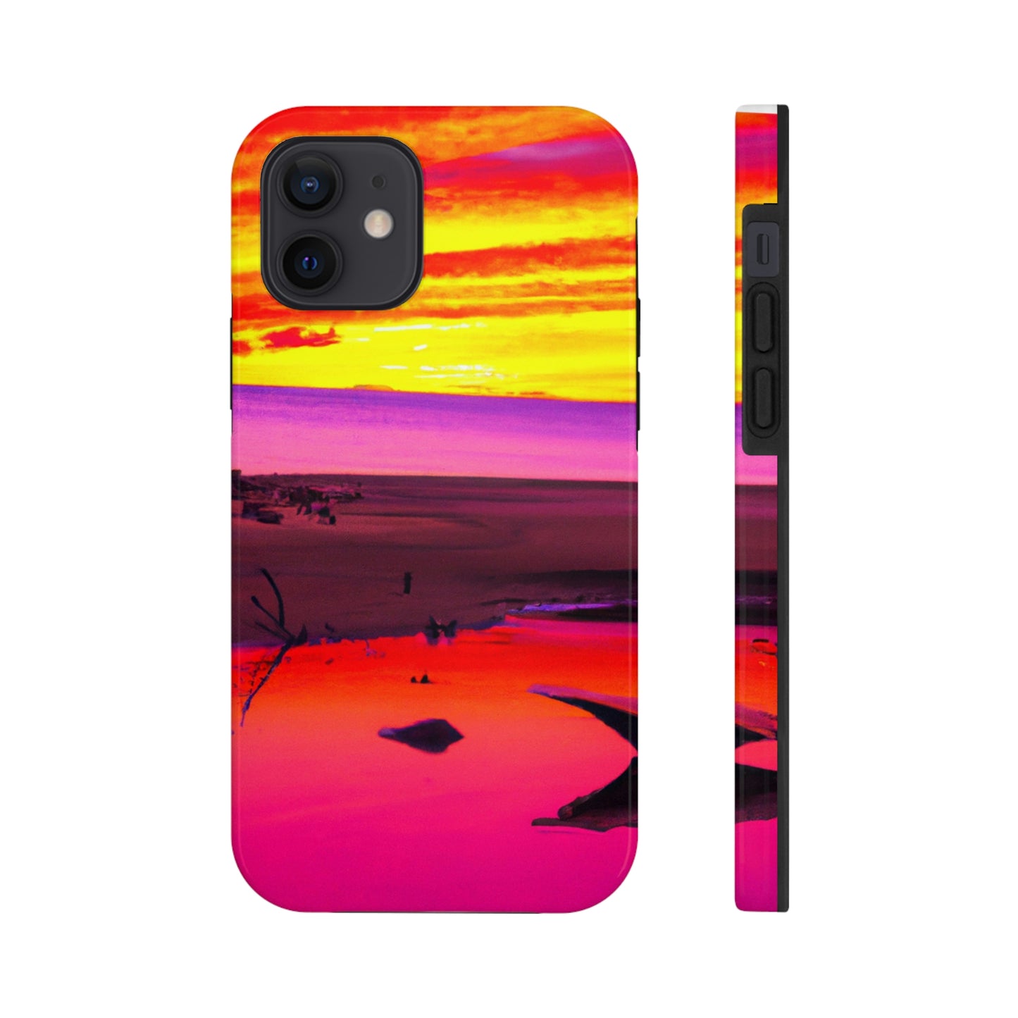 "Vergessener Trost: Die Pracht eines lebendigen Sonnenuntergangs an einem verlassenen Strand" - Die Alien Tough Phone Cases