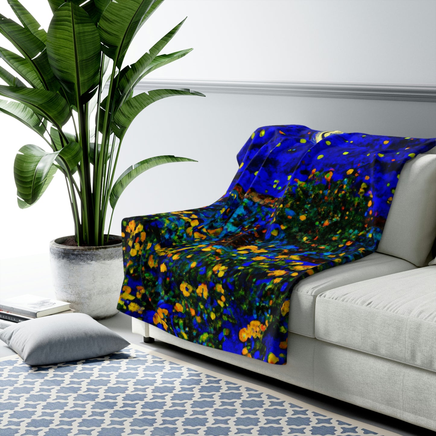 "A Midnight Celebration in Grandma's Garden" - The Alien Sherpa Fleece Blanket