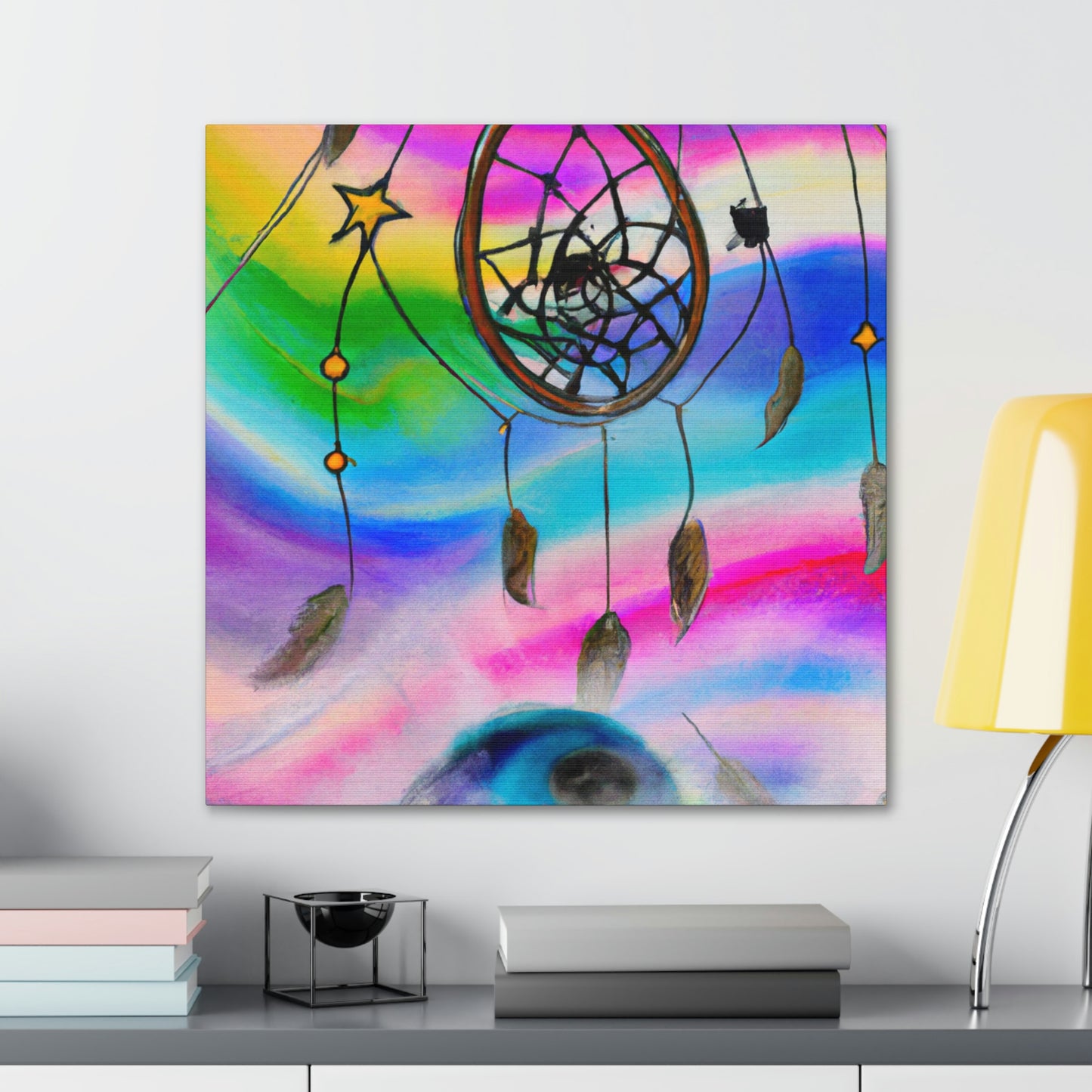 "A Galaxy of Dreams: A Colorful Dreamcatcher Captures Falling Stardust" - The Alien Canva