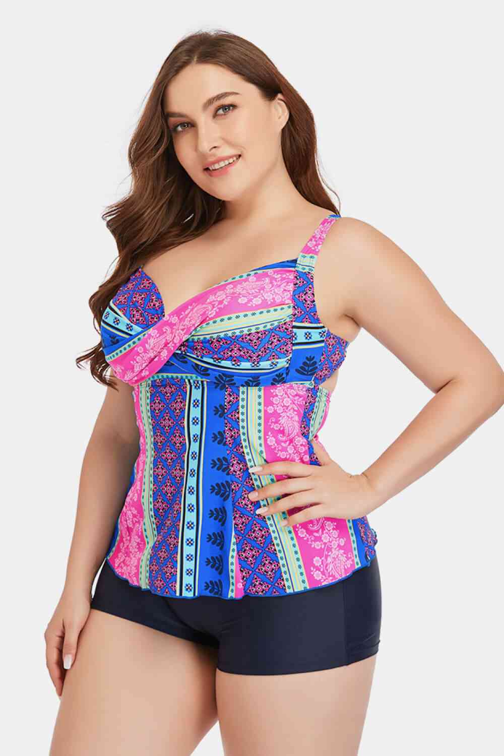 Plus Size Printed Crisscross Cutout Two-Piece Swim Set