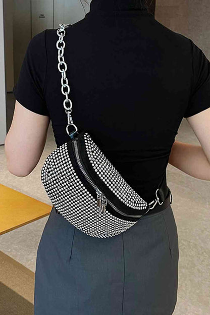 Bolso bandolera de cuero PU con diamantes de imitación