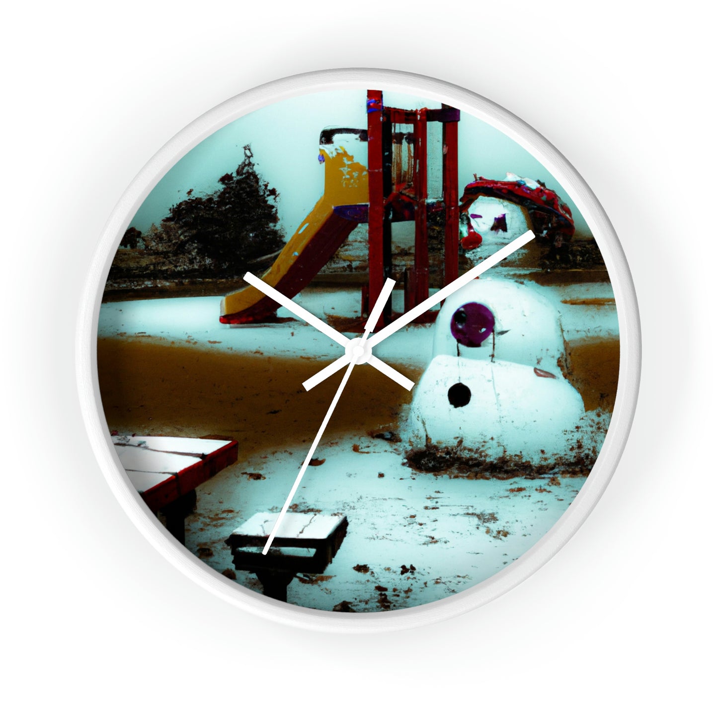 "Melancholy Snowman in a Silent Playground" - The Alien Wall Clock