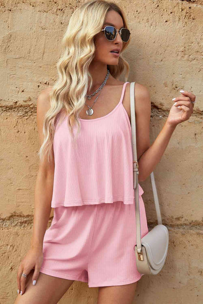 Ribbed Adjustable Spaghetti Strap Romper