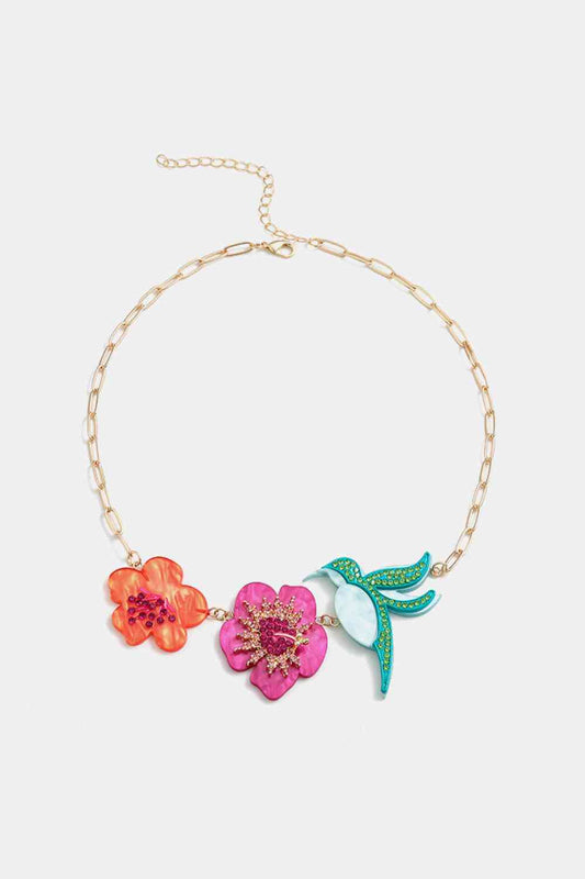 Halskette mit Blumen- und Vogel-Strassdekor