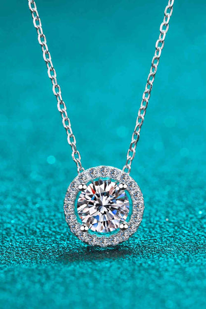 1 Carat Moissanite Round Pendant Chain Necklace