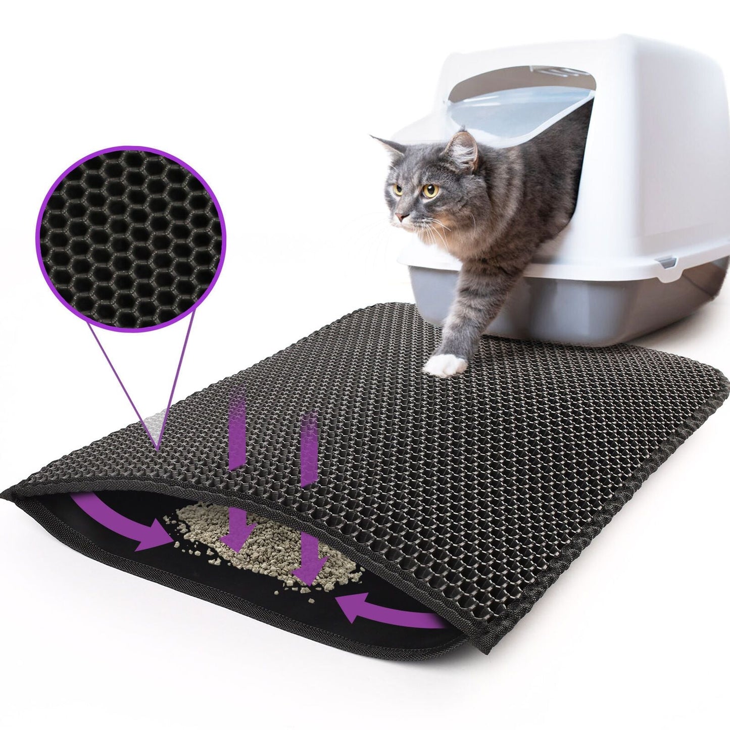 Kitty Katzenstreu-Matte, Wabenmuster, doppellagiges Design, wasserdicht, doppellagiges EVA-Katzenstreu-Pad, wasserdicht, rutschfest, Sandbeckenfilter, waschbare Matratze für Kätzchen und Hunde