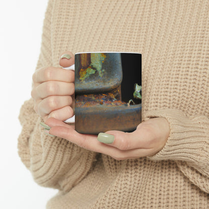 "A Tad Too Far: The Tale of a Train-Stuck Frog." - The Alien Ceramic Mug 11 oz