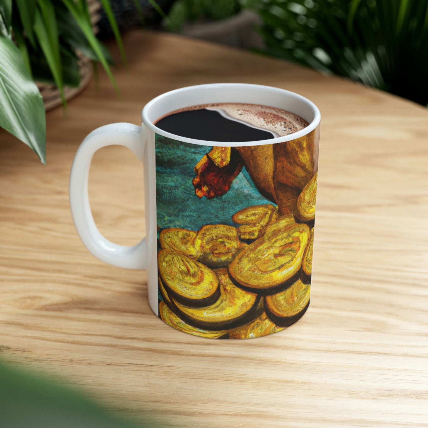 "Feline Fortune in a Foliage of Finances" - Taza de cerámica The Alien 11 oz