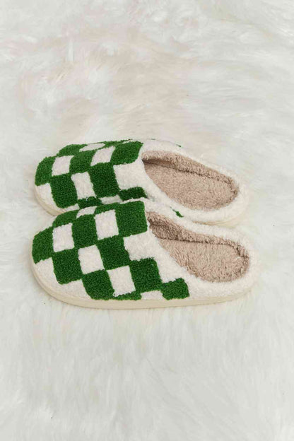 Pantuflas tipo chanclas de felpa con estampado de cuadros Melody