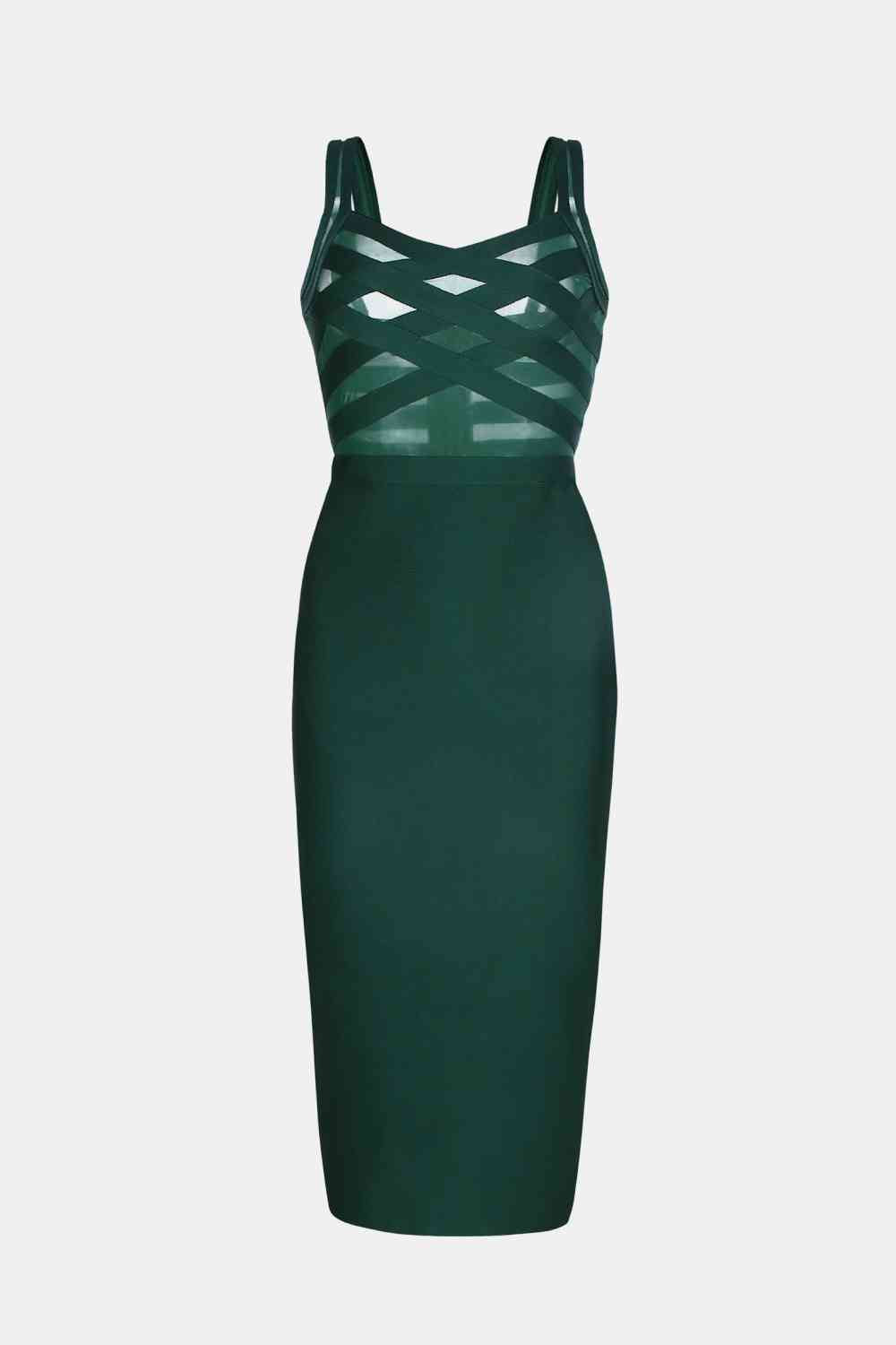 Sleeveless Spliced Mesh Midi  Dress