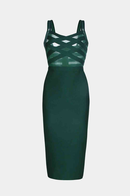 Vestido midi de malla empalmado sin mangas