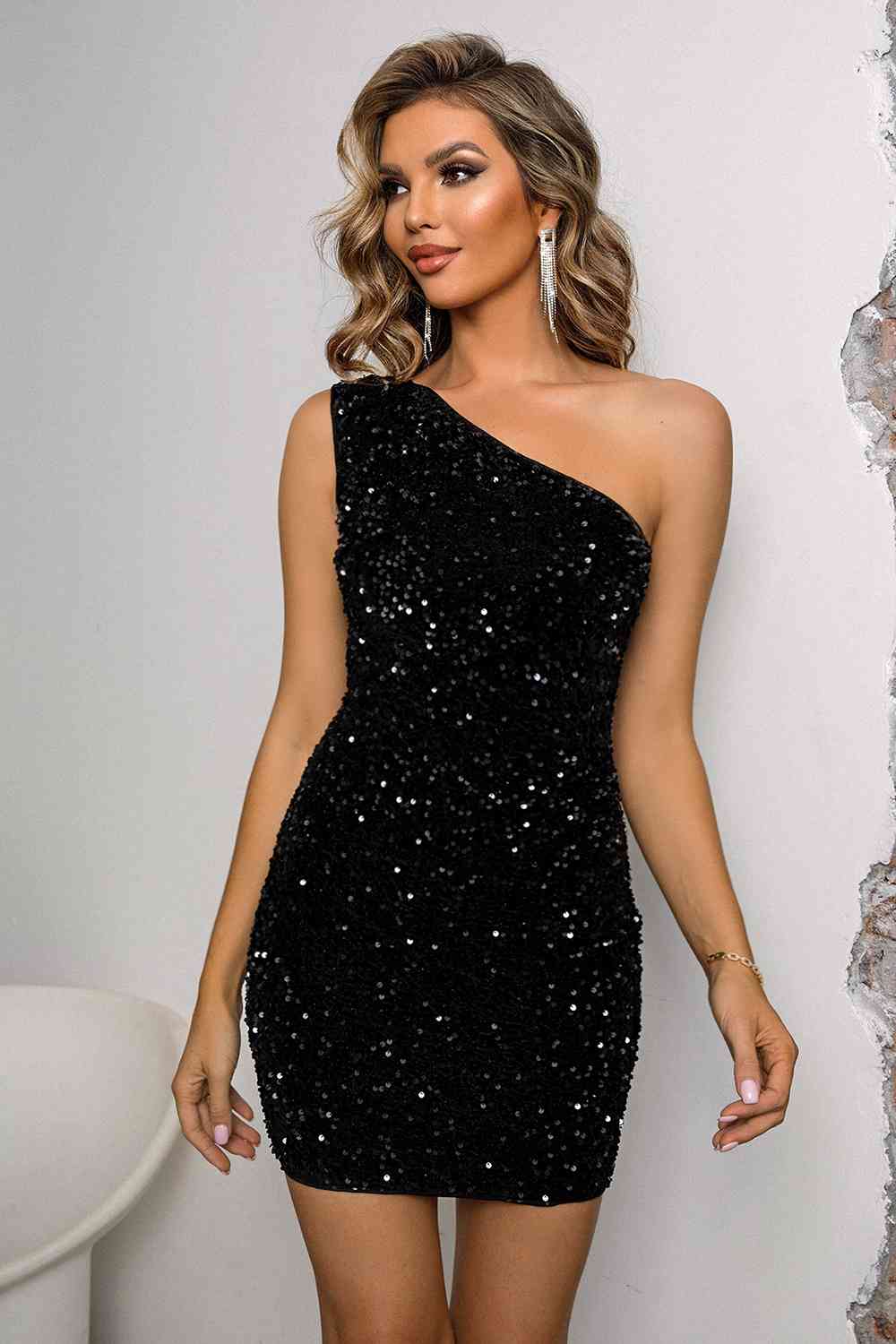 One-Shoulder-Bodycon-Kleid mit Pailletten und Schnürung