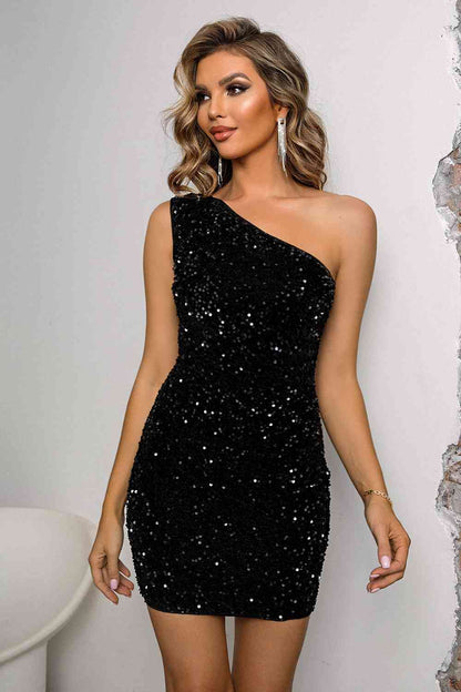 One-Shoulder-Bodycon-Kleid mit Pailletten und Schnürung