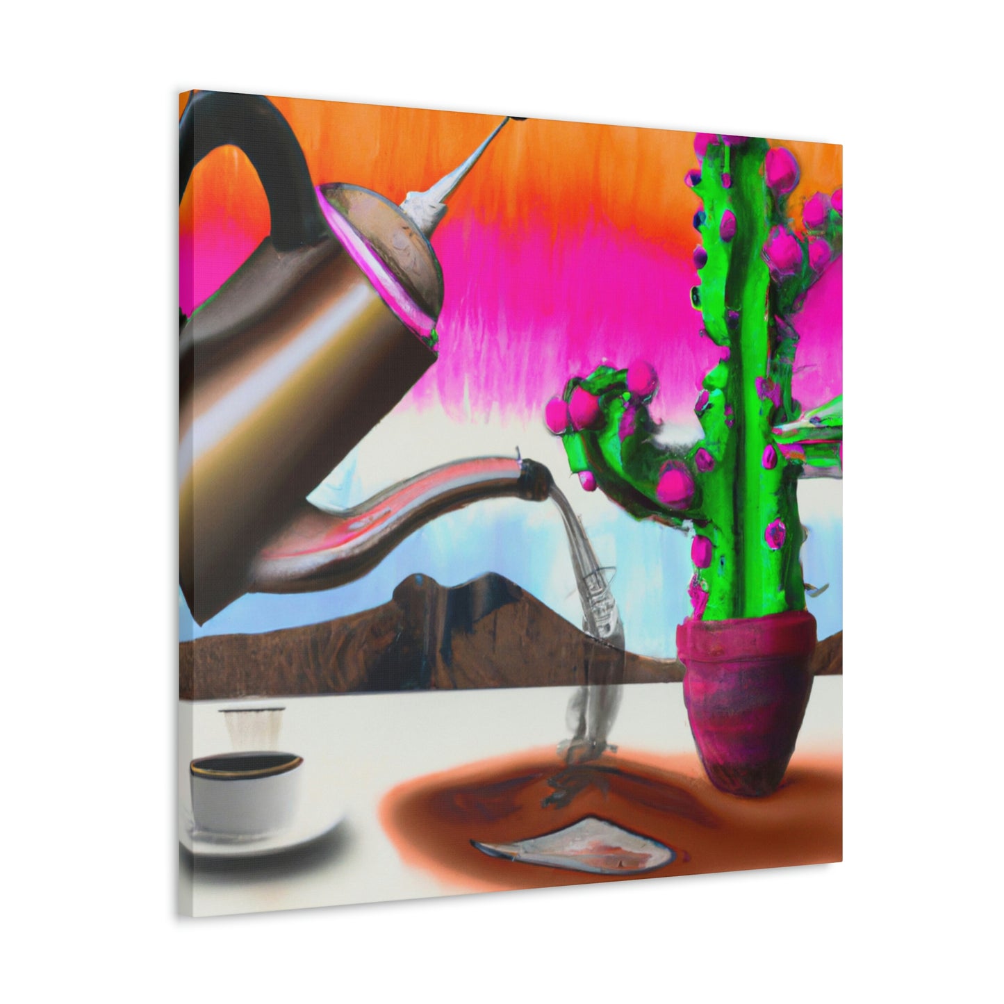 "An Awkward Caffeinated Moment: The Tale of a Bot and a Cactus" - The Alien Canva