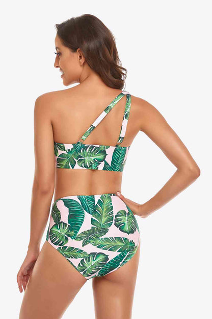 Gerüschtes One-Shoulder-Bikini-Set mit Schnalle