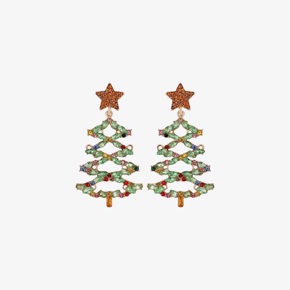 Weihnachtsbaum-Ohrringe aus Strass-Legierung