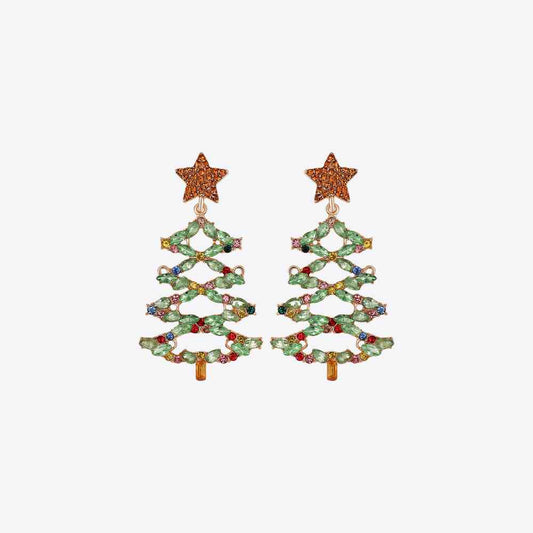 Pendientes de aleación de diamantes de imitación de árbol de Navidad