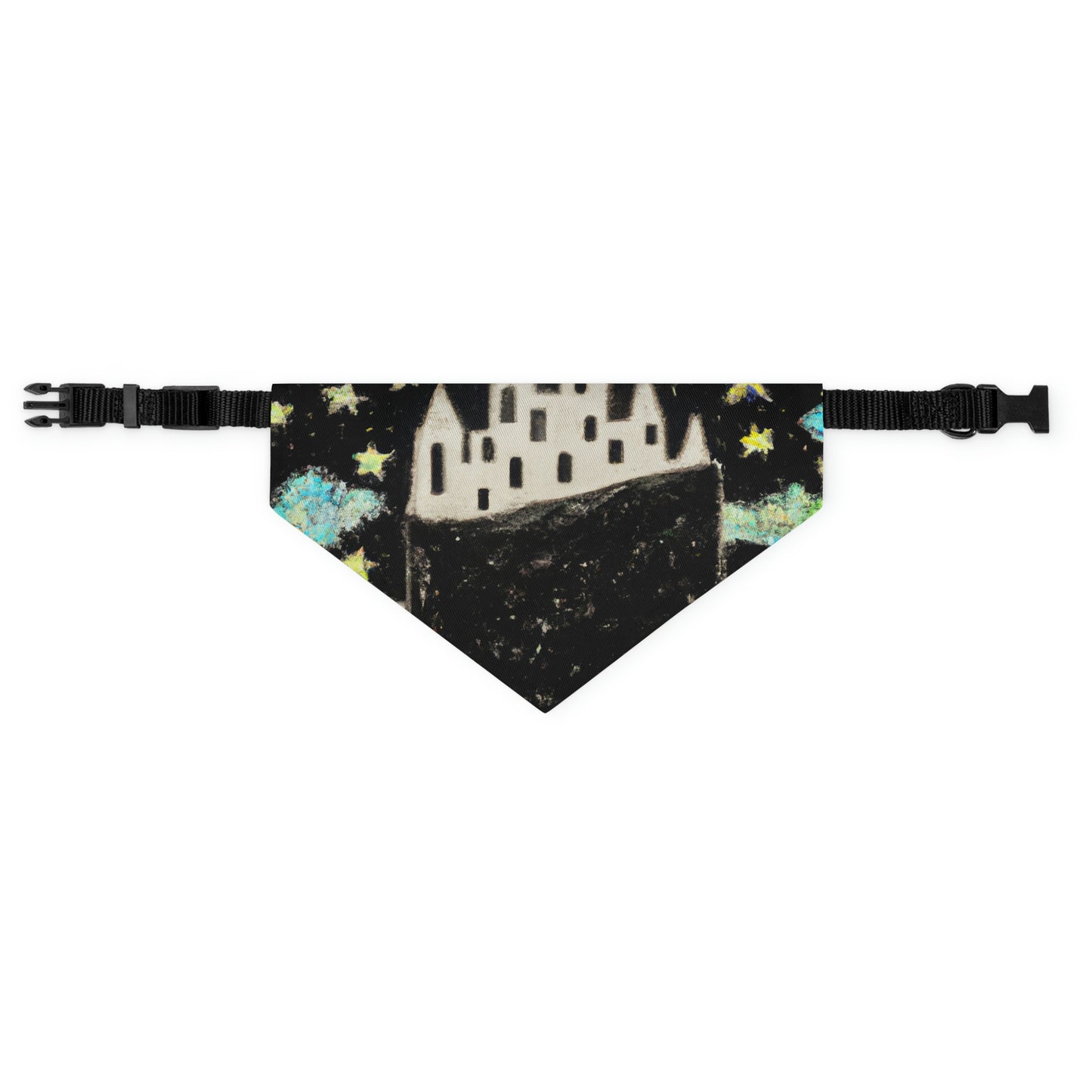 "Cosmic Oasis: A Journey to a Floating City Inmitten the Sea of ​​Stars" - Das Alien Pet Bandana Halsband