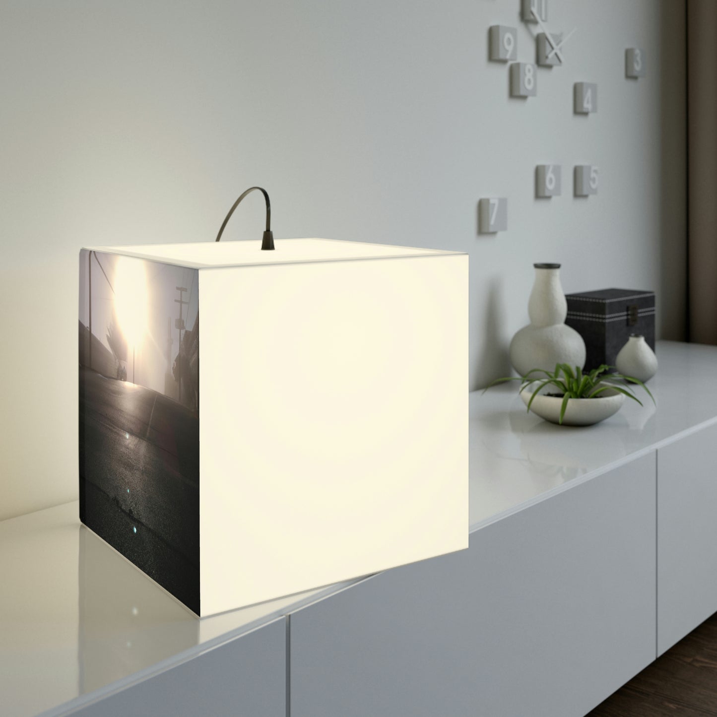 "A Gleaming Dawn in a Misty City". - The Alien Light Cube Lamp