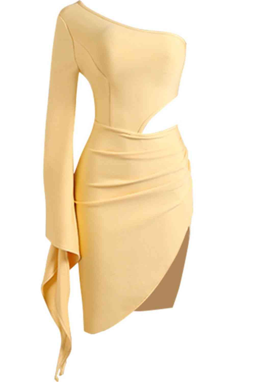 One-Shoulder-Kleid mit Schlitz und ausgestellten Ärmeln und Ausschnitten