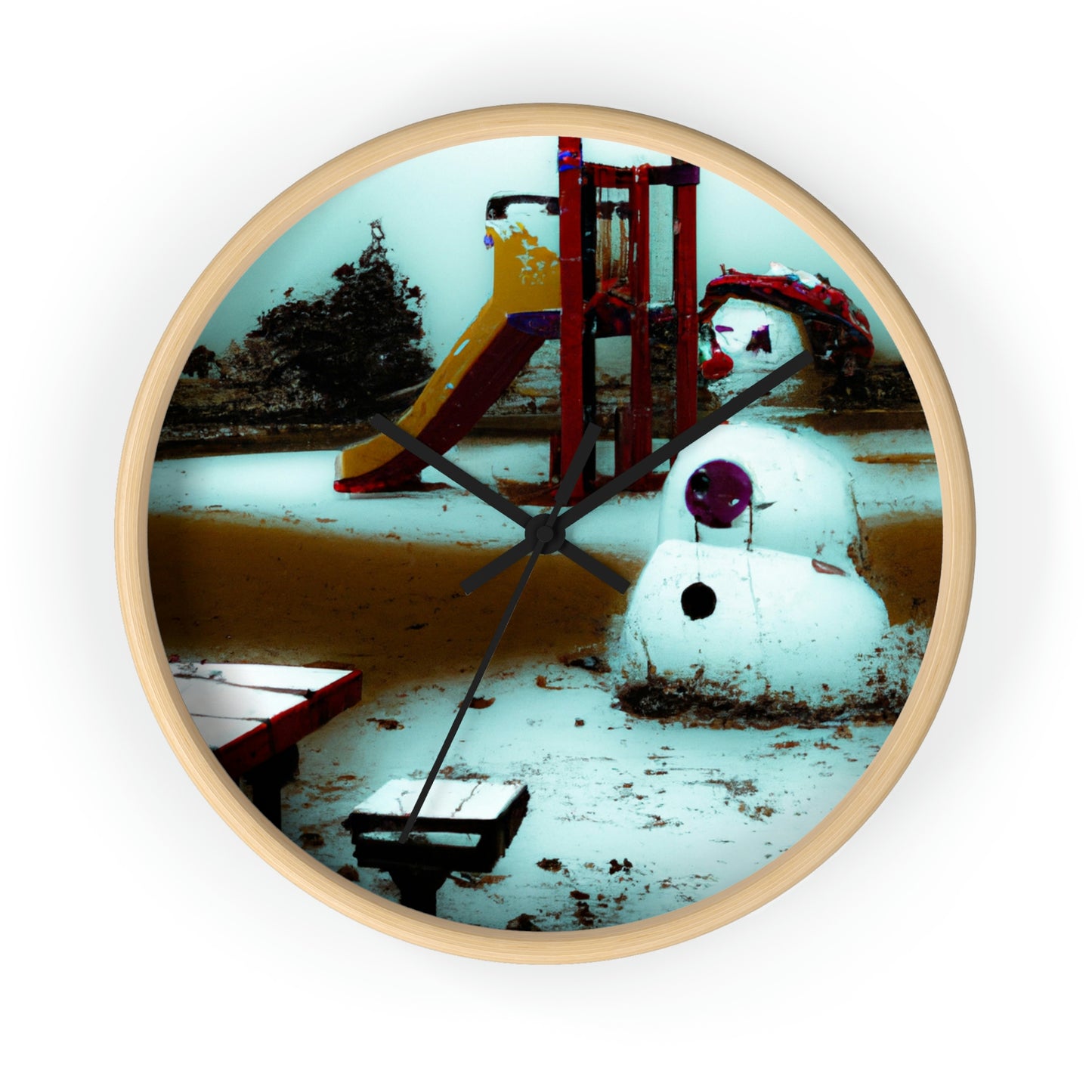 "Melancholy Snowman in a Silent Playground" - The Alien Wall Clock