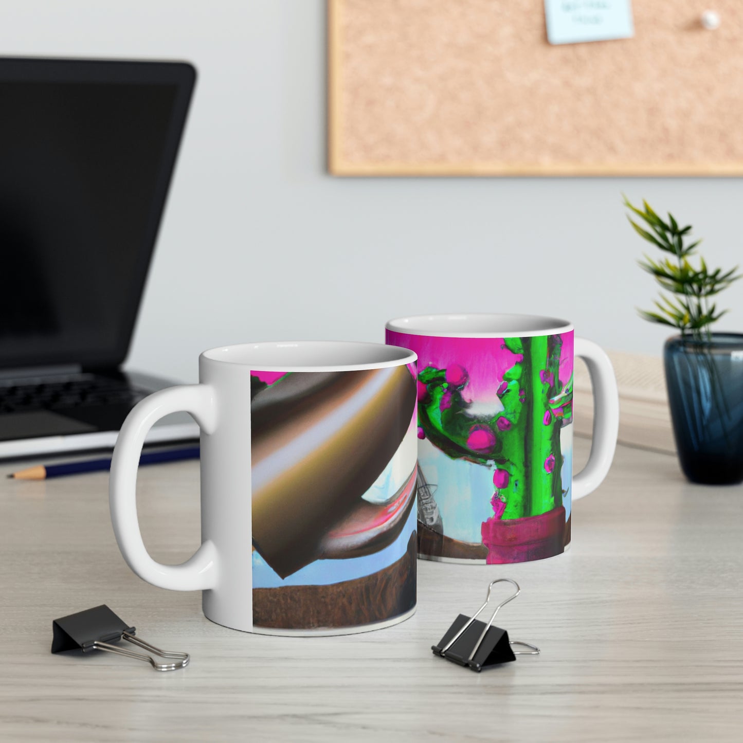 "An Awkward Caffeinated Moment: The Tale of a Bot and a Cactus" - The Alien Ceramic Mug 11 oz