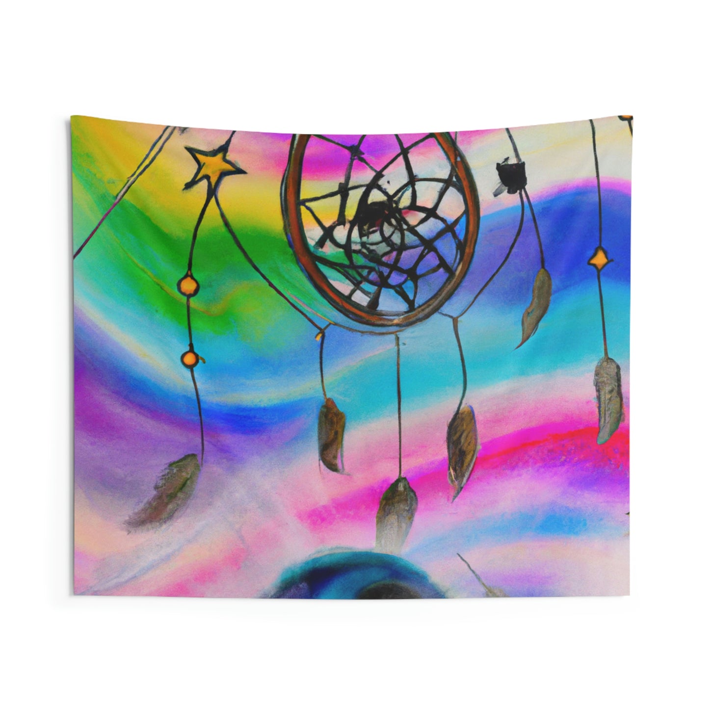 "A Galaxy of Dreams: A Colorful Dreamcatcher Captures Falling Stardust" - The Alien Wall Tapestries