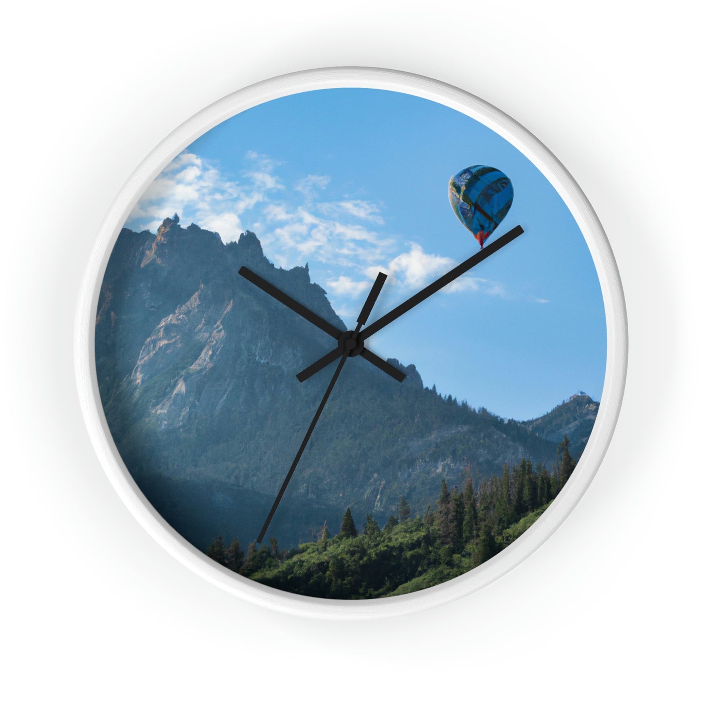 "Soaring Over Splendor: A Balloon Journey Through the Mountains" - The Alien Wall Clock