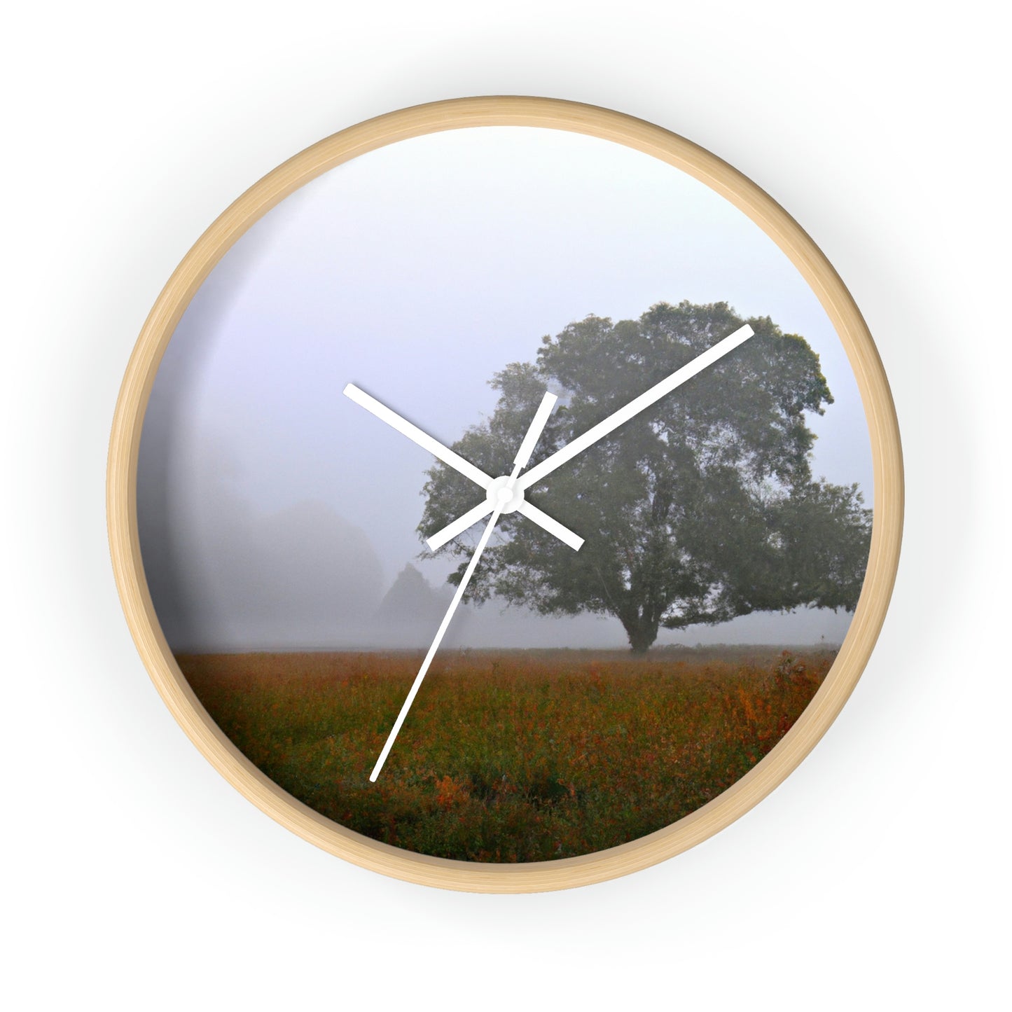 The Lonely Tree in the Foggy Meadow - The Alien Wall Clock