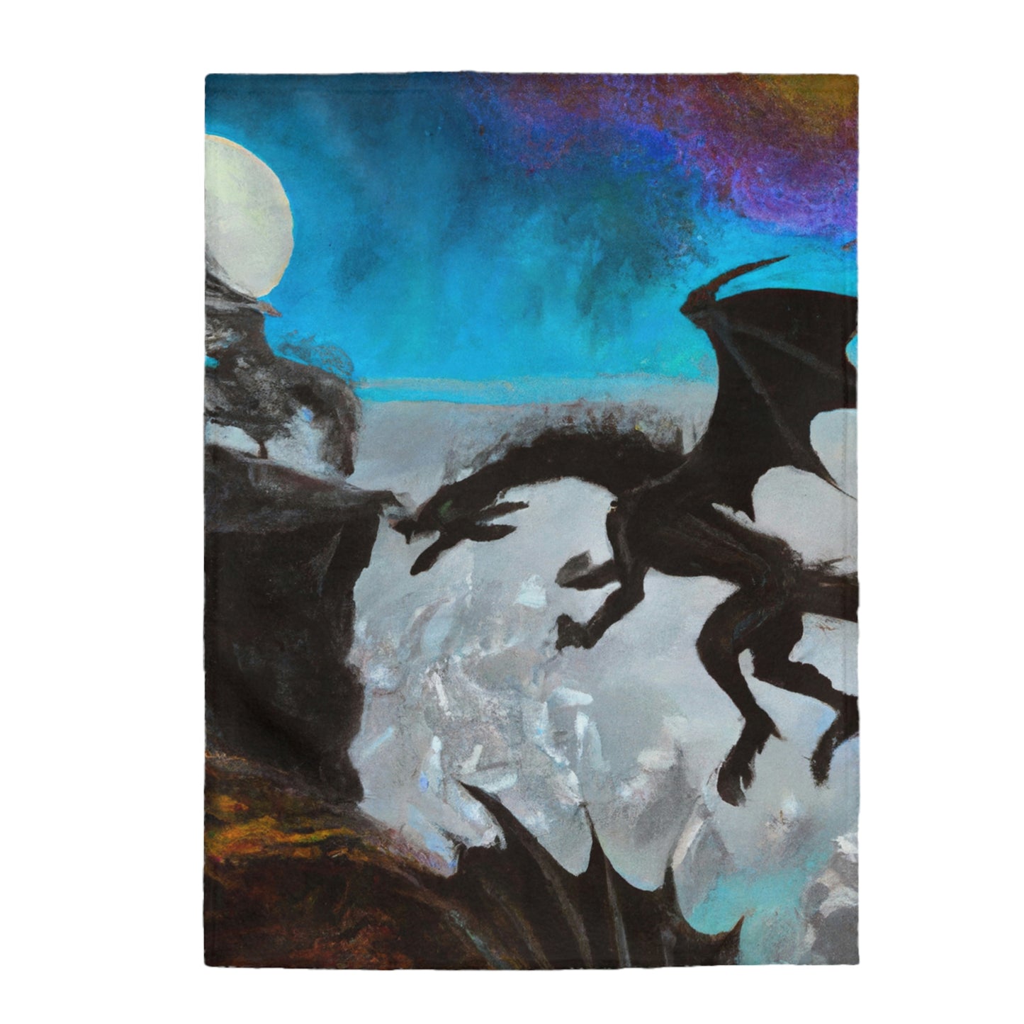 "Clash of Fire and Steel on the Moonlit Cliff" - The Alien Velveteen Plush Blanket