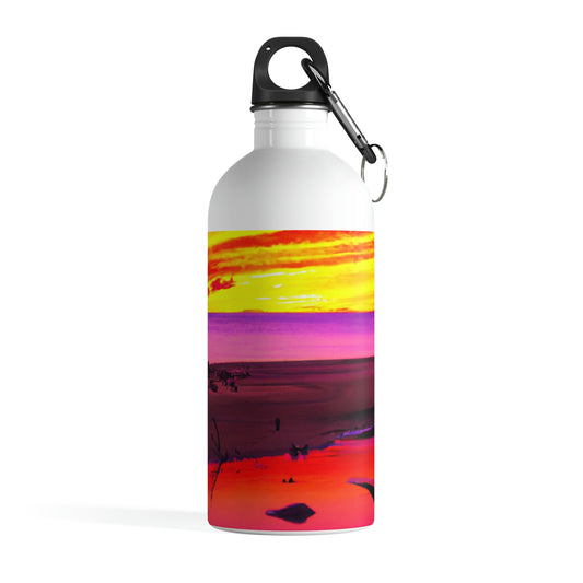 "Forgotten Solace: The Splendor of a Vibrant Sunset at an Abandoned Beach" - The Alien Stainless Steel Water Bottle