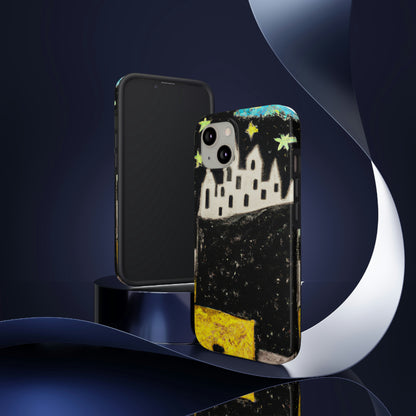 "Cosmic Oasis: Eine Reise in eine schwimmende Stadt inmitten des Sternenmeers" - Die Alien Tough Phone Cases