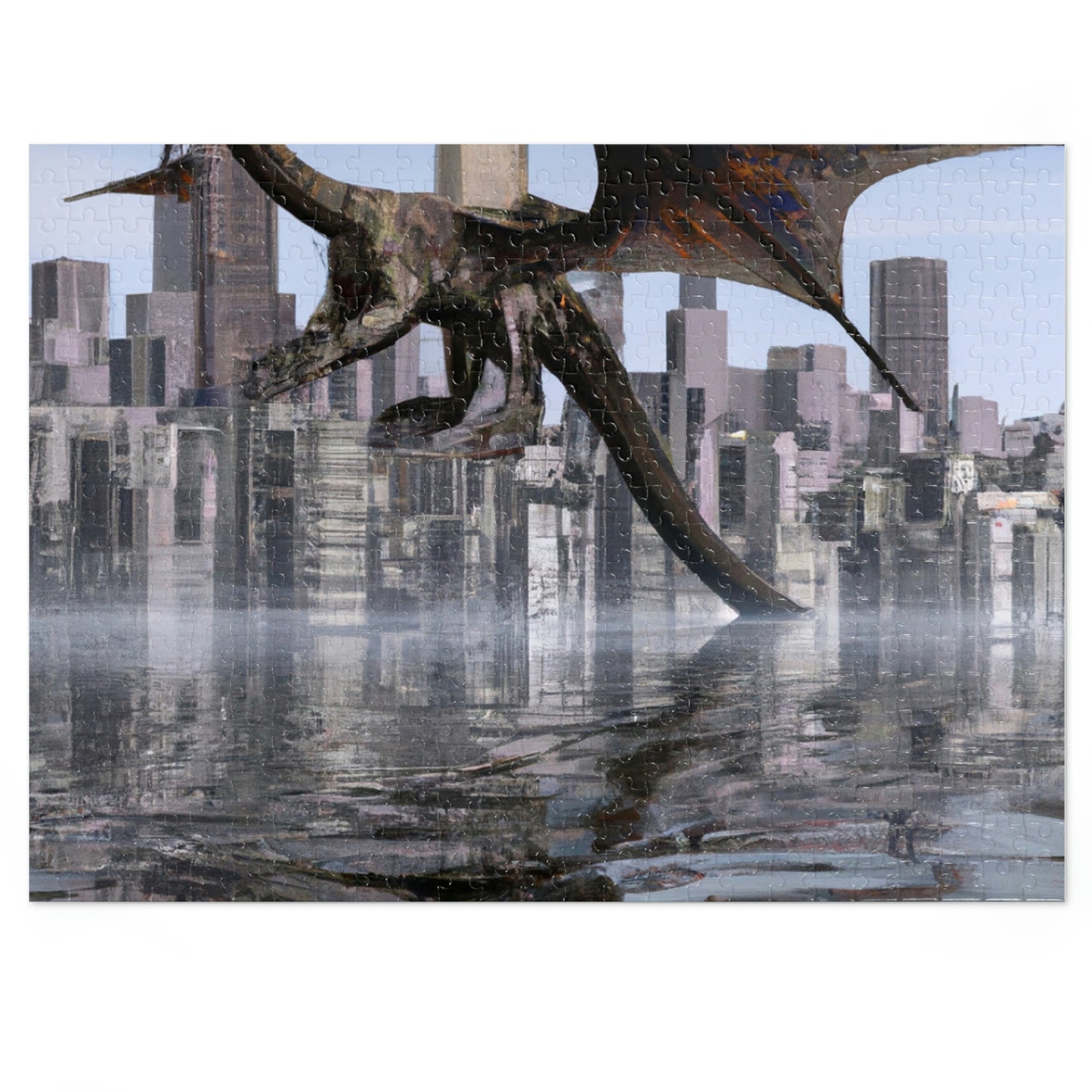 "Ascending the Deluge: A Dragon's Soaring Journey." - The Alien Jigsaw Puzzle