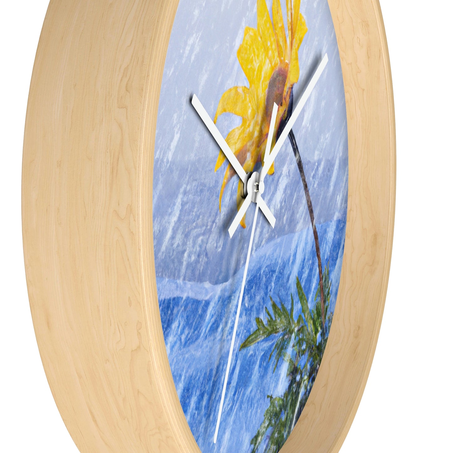 "A Burst of Color in the Glistening White: The Miracle of a Flower Blooms in a Snowstorm" - The Alien Wall Clock