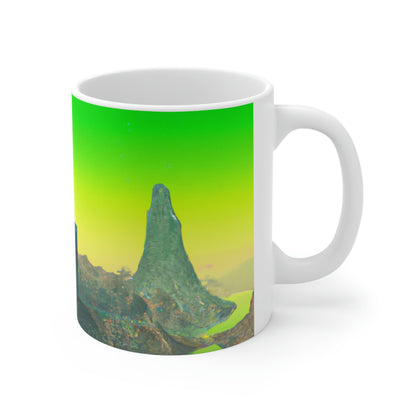 "Vagabundos intergalácticos: Explorando las ruinas históricas de un castillo olvidado hace mucho tiempo" - Taza de cerámica The Alien 11 oz