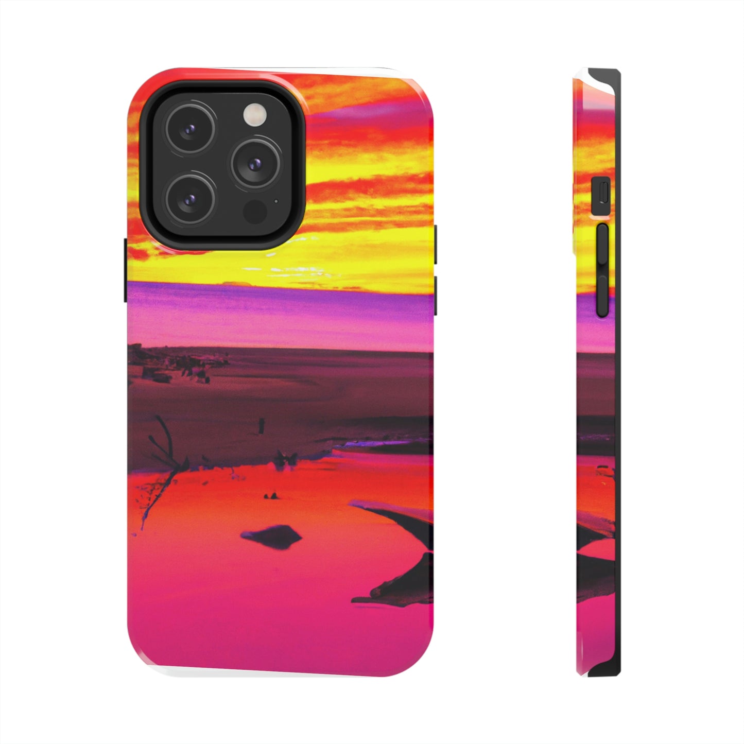 "Vergessener Trost: Die Pracht eines lebendigen Sonnenuntergangs an einem verlassenen Strand" - Die Alien Tough Phone Cases