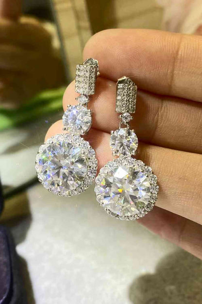 12 Carat Moissanite Platinum-Plated Drop Earrings