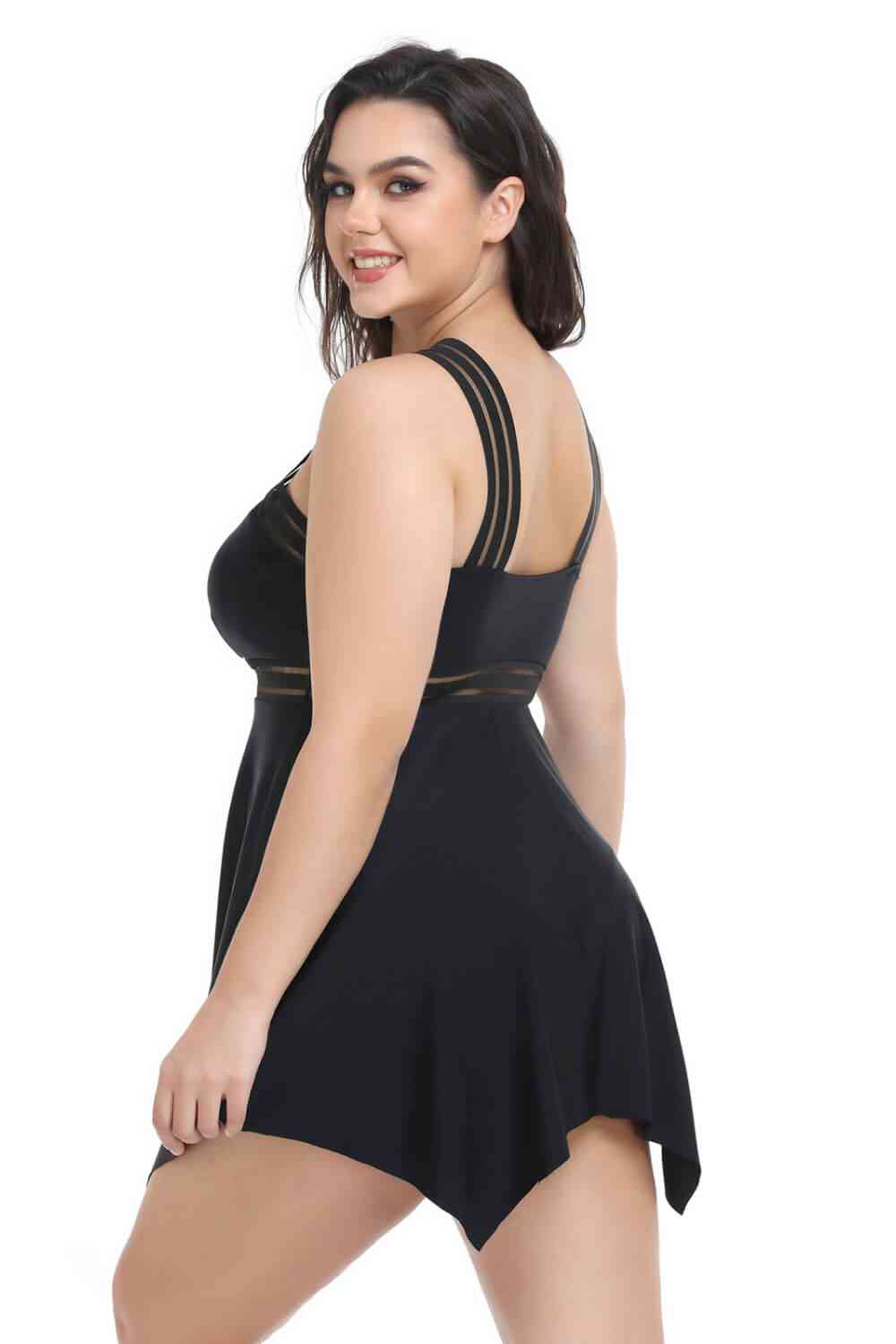 Plus-Size-Set aus Badekleid und Hose mit Taschentuchsaum