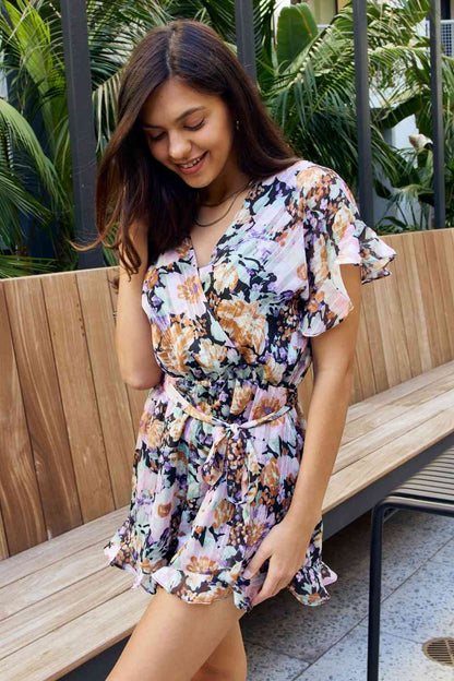 Petal Dew Full Size Floral Tie Belt Ruffled Romper