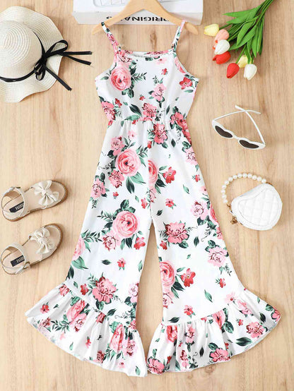 Jumpsuit mit Blumenmuster und ausgestelltem Bein und Spaghettiträgern