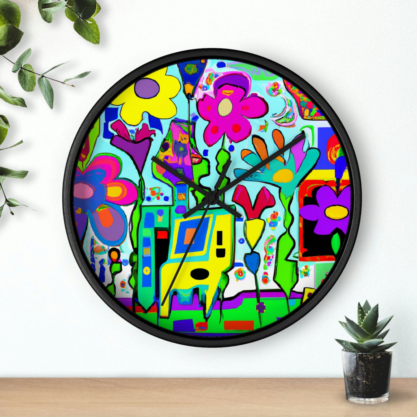 "A Mystical Garden of Rainbow Petals" - The Alien Wall Clock