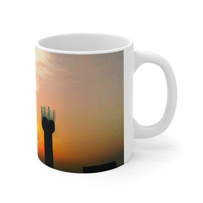 "Vuela más allá del esplendor del sol poniente" - The Alien Taza de cerámica 11 oz