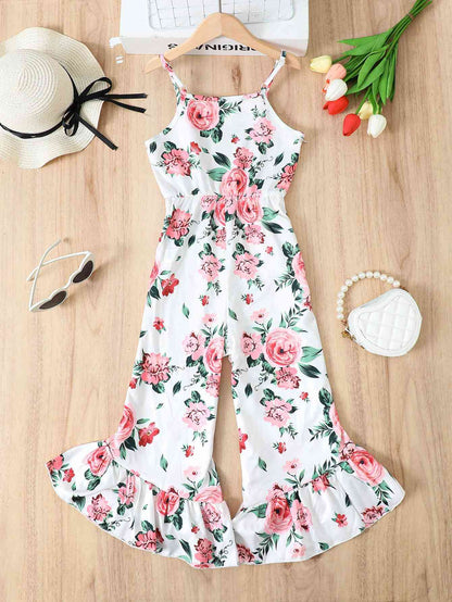 Jumpsuit mit Blumenmuster und ausgestelltem Bein und Spaghettiträgern