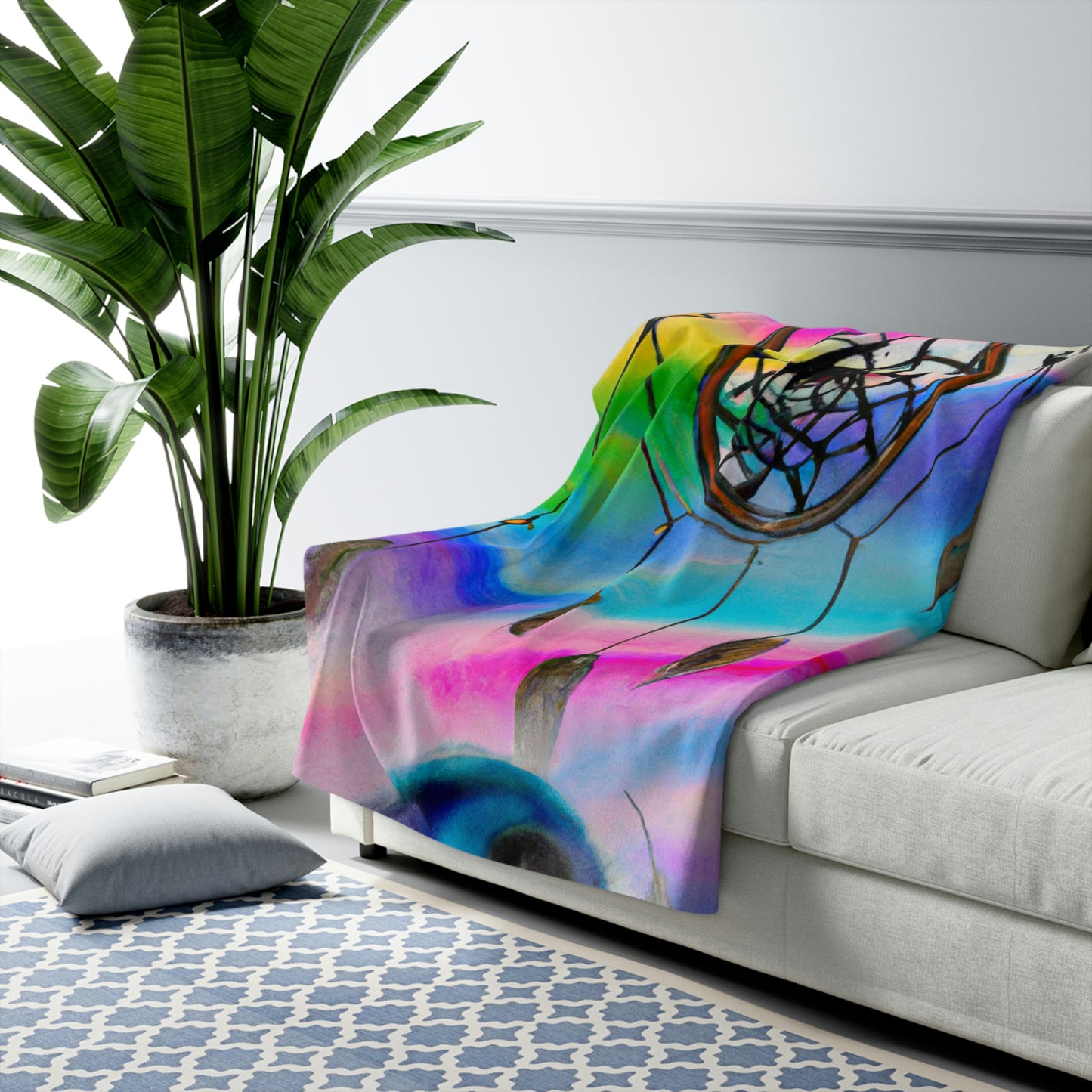 "A Galaxy of Dreams: A Colorful Dreamcatcher Captures Falling Stardust" - The Alien Sherpa Fleece Blanket