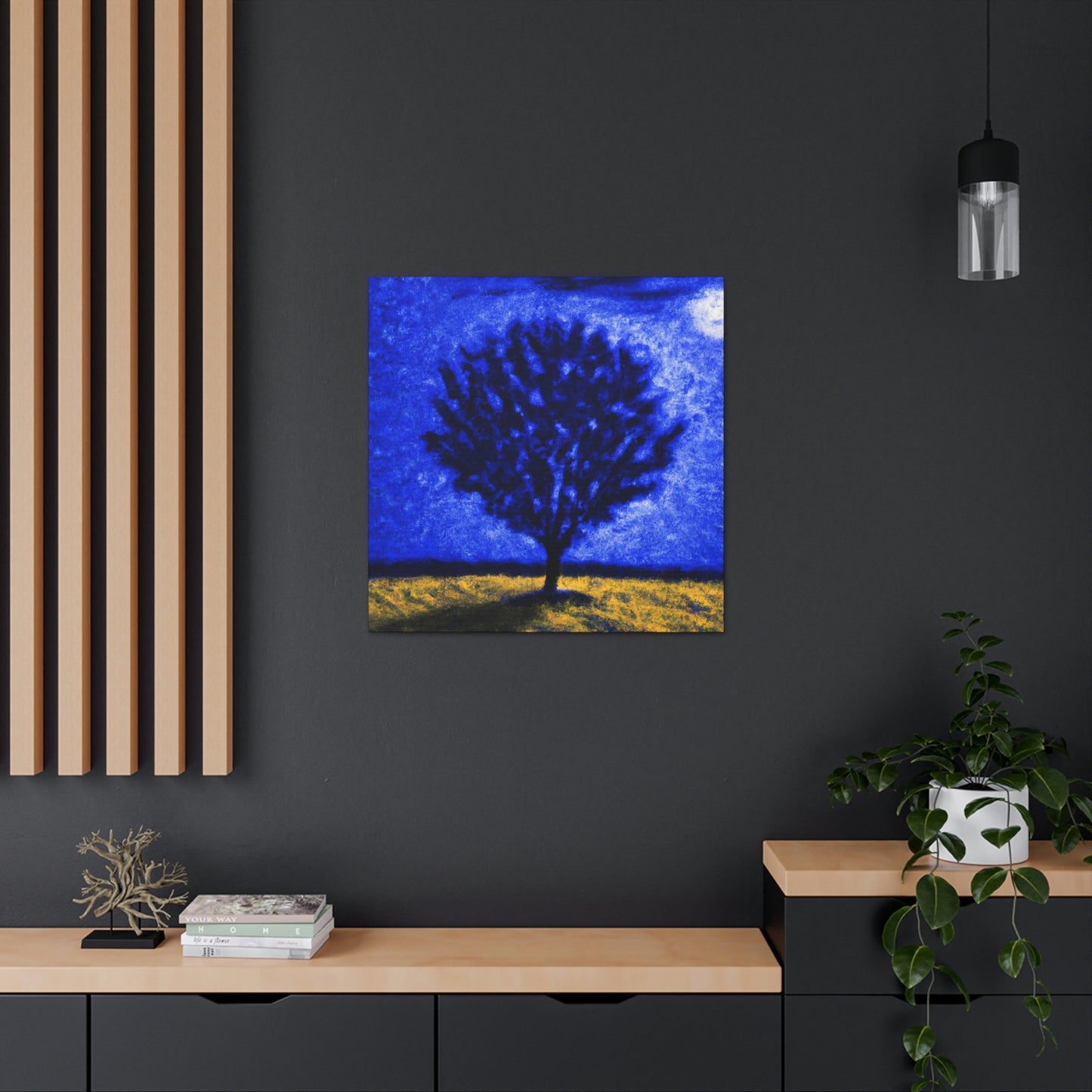 "Ein einsamer blauer Baum im Mondscheinfeld" - The Alien Canva