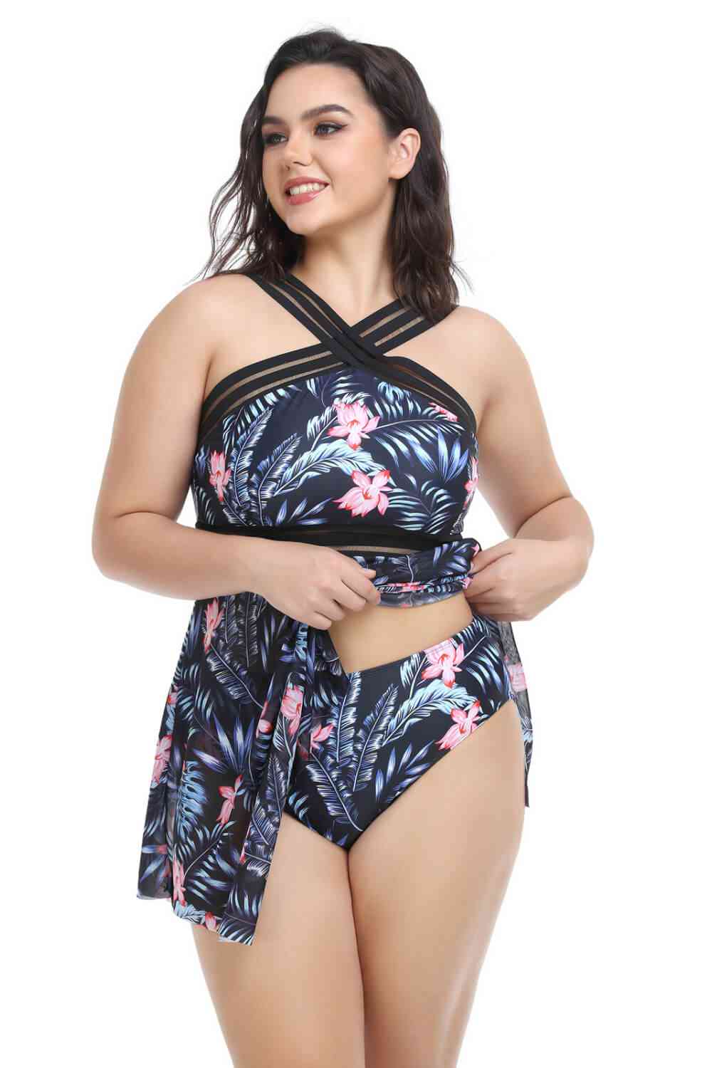 Plus-Size-Set aus Badekleid und Hose mit Taschentuchsaum