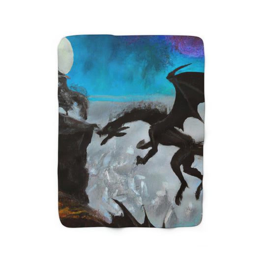 "Choque de fuego y acero en el acantilado iluminado por la luna" - The Alien Sherpa Fleece Blanket