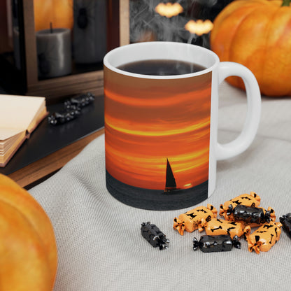 "Serene Sails: A Peaceful Sunset" - The Alien Ceramic Mug 11 oz